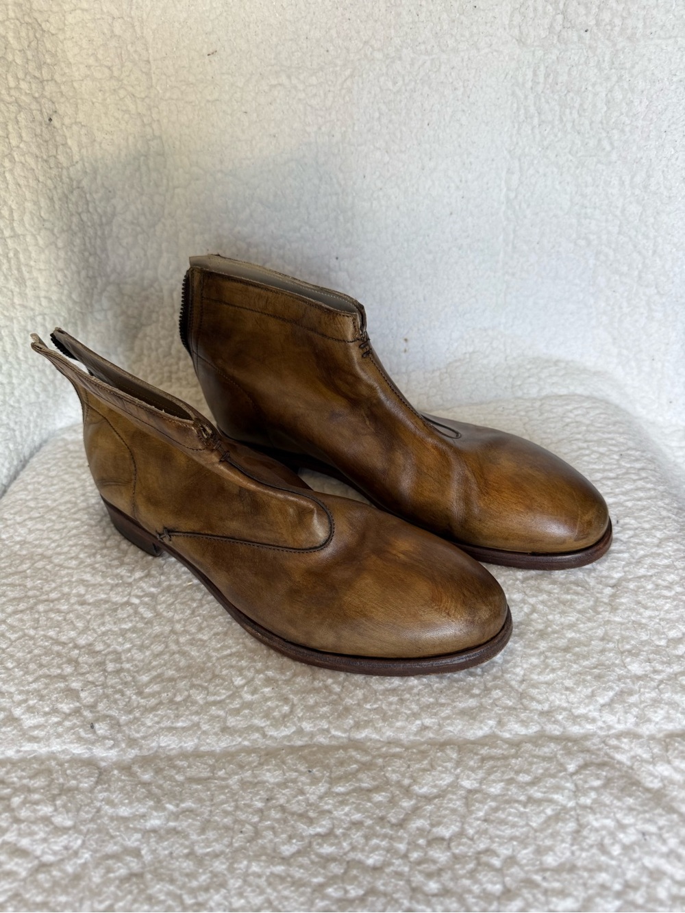 Peter Nappi Tan Leather Zip Ankle Boots